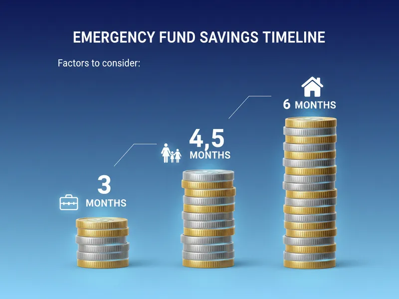 Infographic showing three coin stacks representing 3, 4.5, and 6 months of emergency fund savings goals